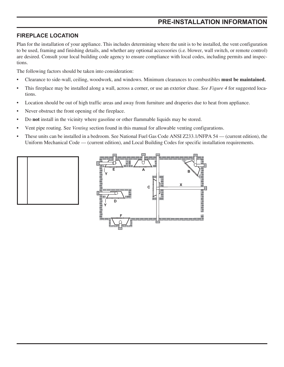 Pre-installation information | Monessen Hearth Direct Vent Gas Fireplace HBDV300 User Manual | Page 9 / 54