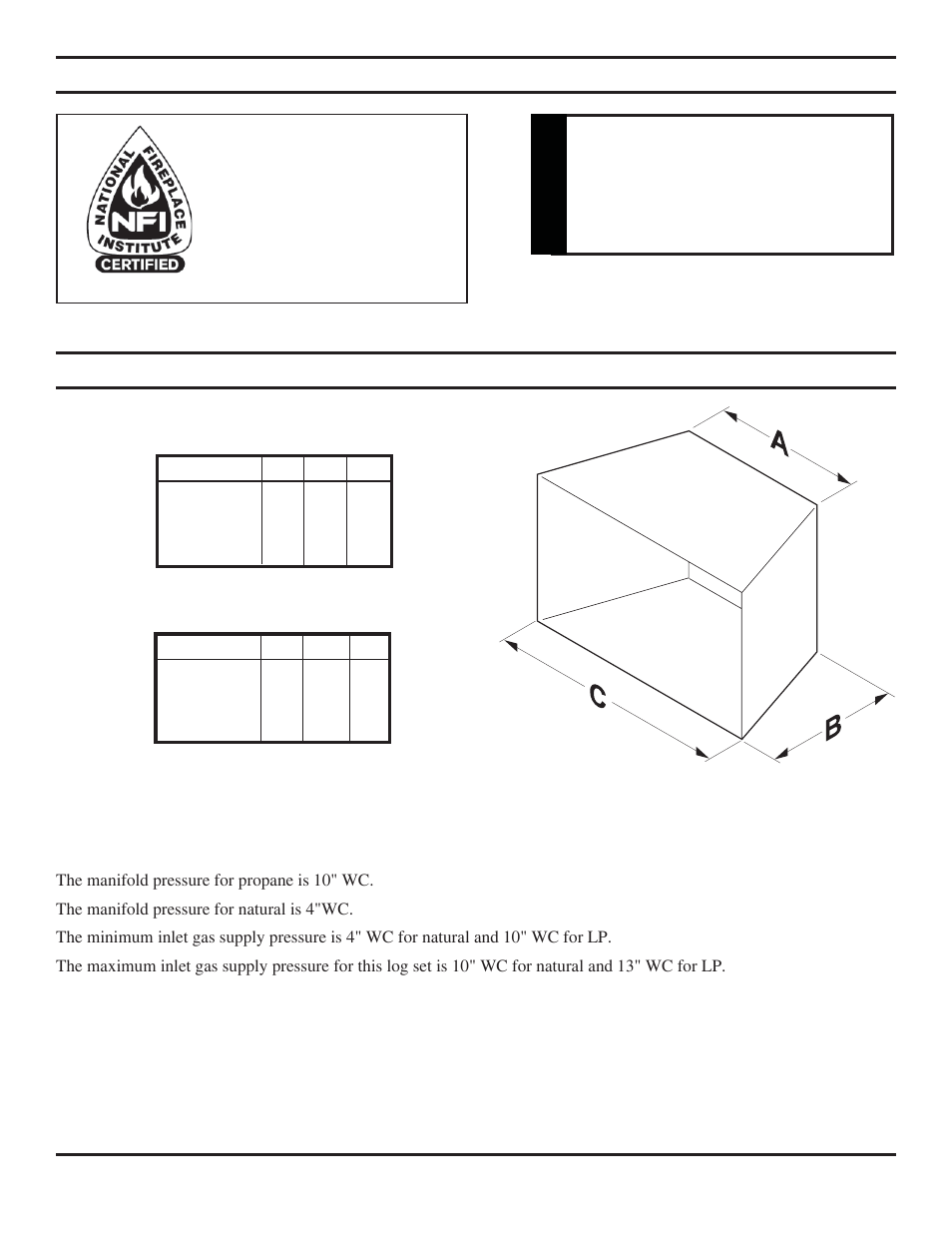 Warning, Product specifications, Safety information | Monessen Hearth VWF30 User Manual | Page 4 / 56