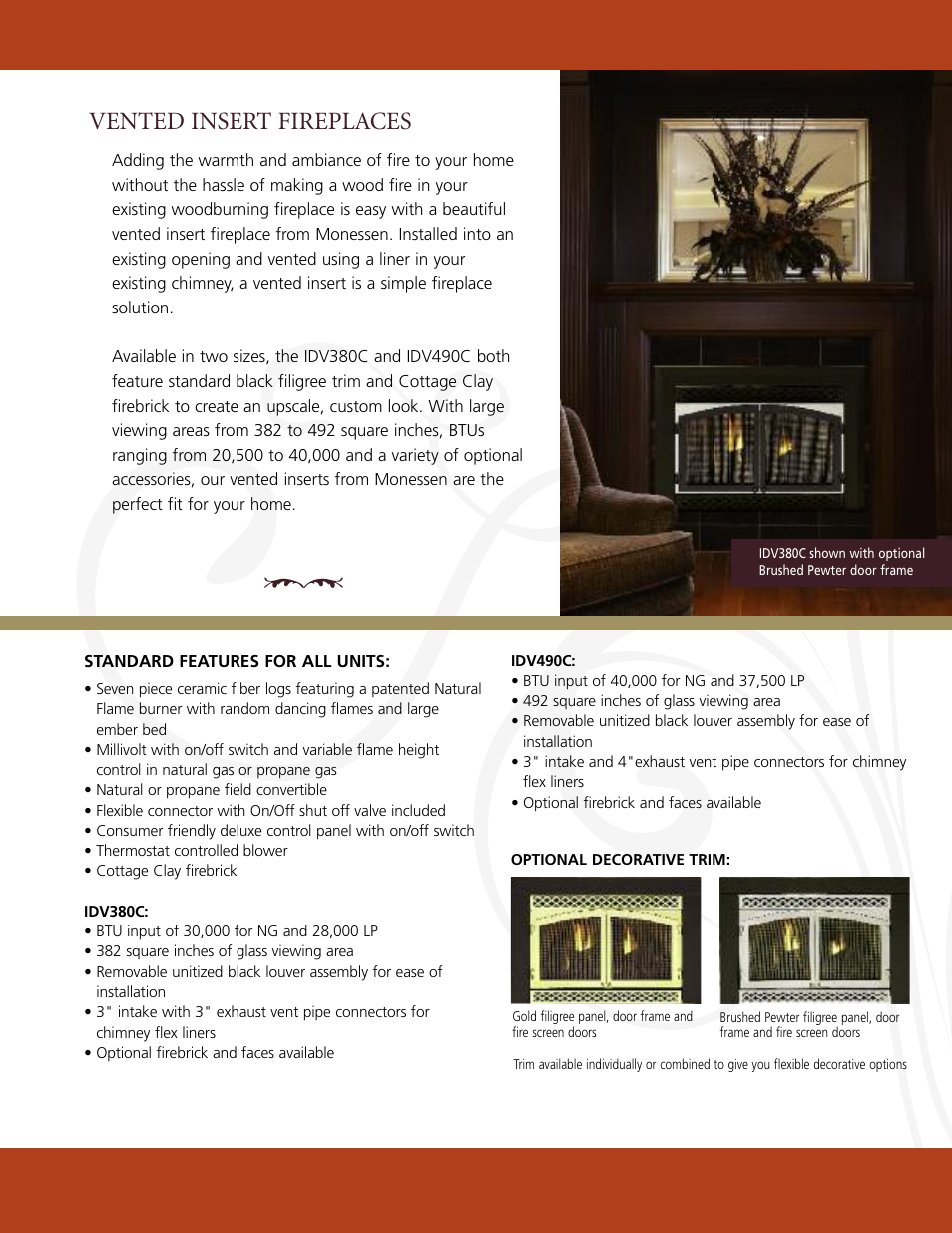 Vented insert fireplaces | Monessen Hearth IDV490C User Manual | Page 3 / 4