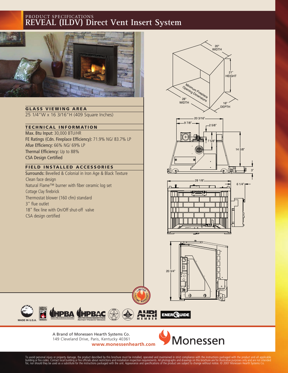 Monessen Hearth Direct Vent Insert System REVEAL (ILDV) User Manual | 1 page