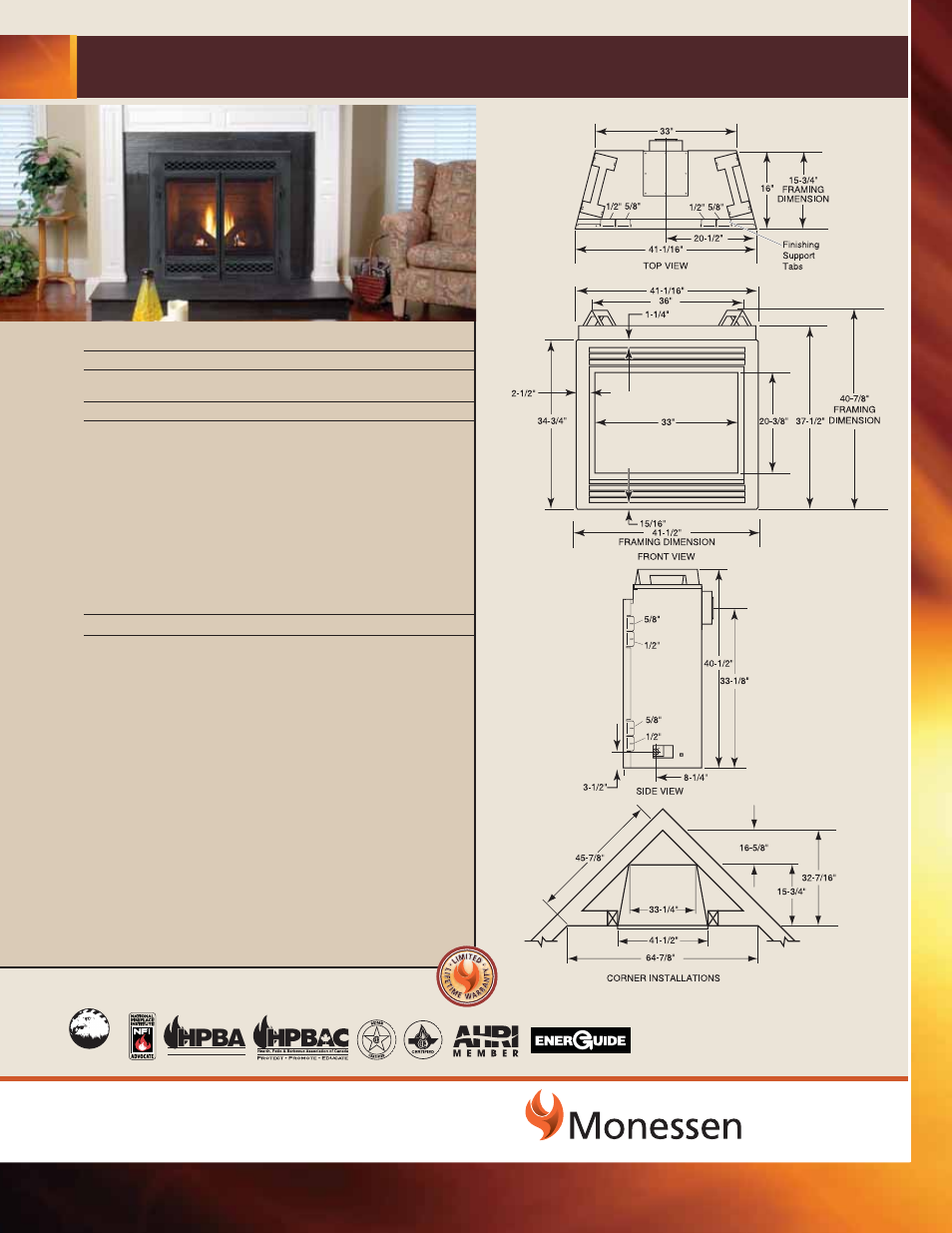 Monessen Hearth Direct Vent BDV500C User Manual | 1 page