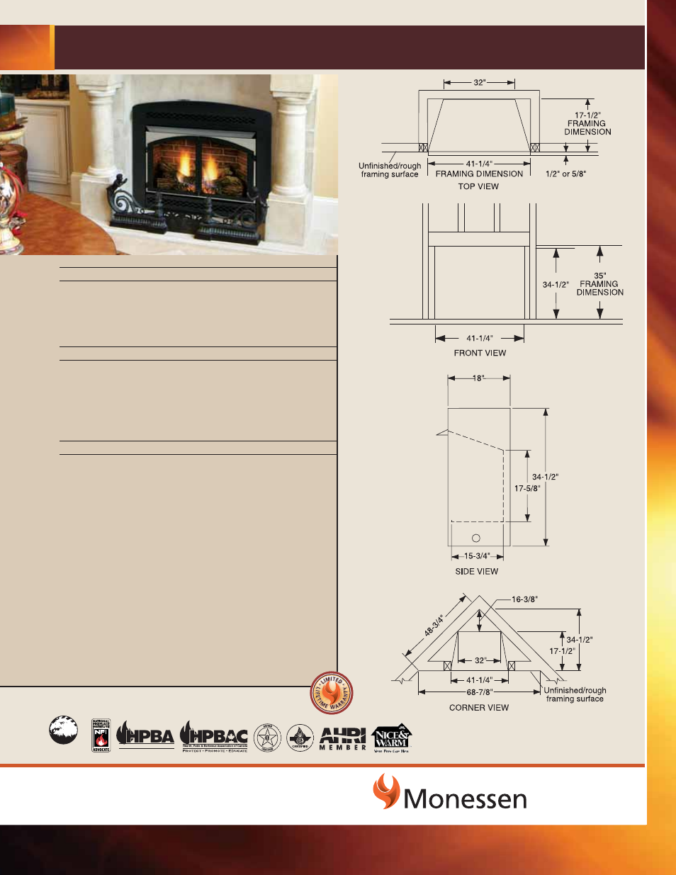 Monessen Hearth Vent Free DFS36C User Manual | 1 page