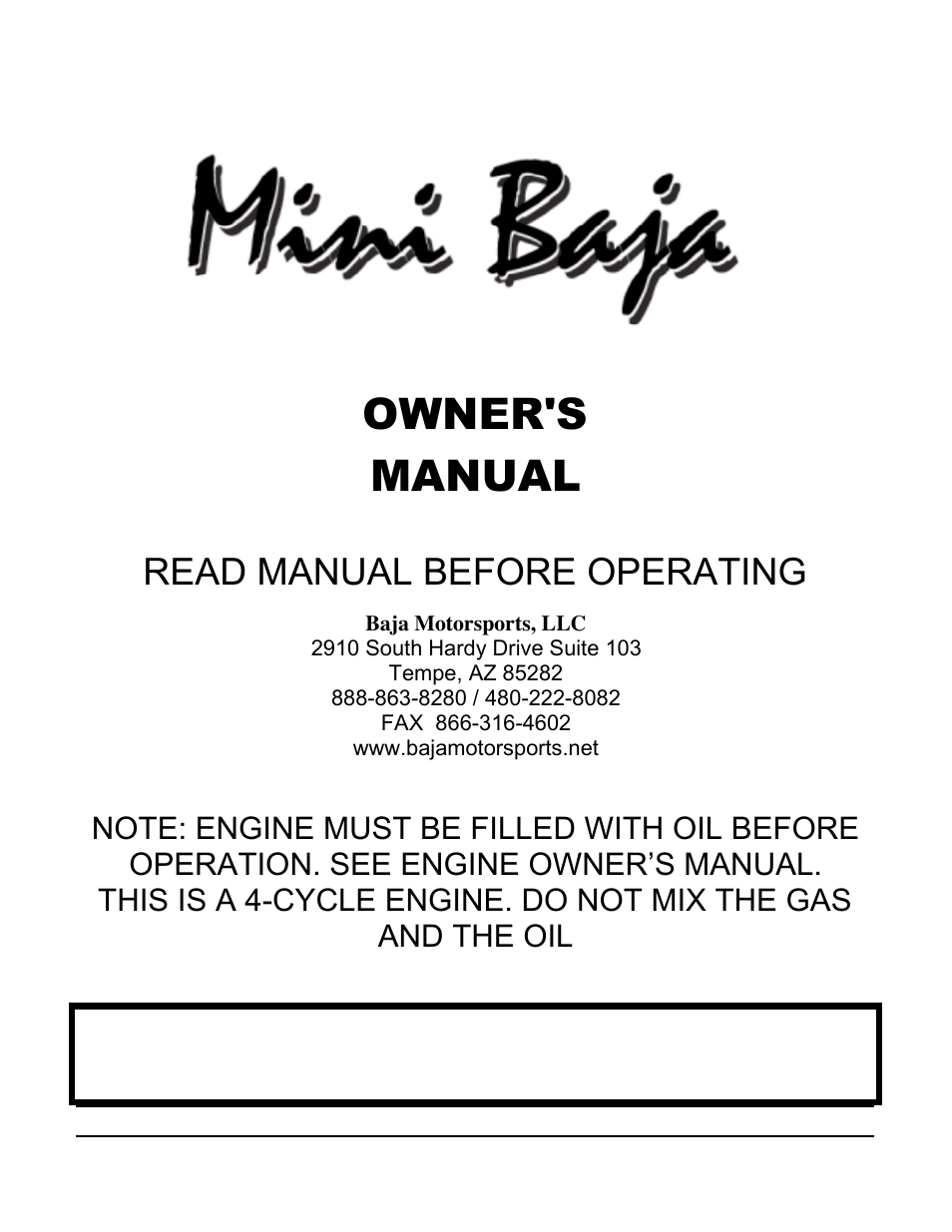 Mini BAJA MOTORSPORTS User Manual | 8 pages