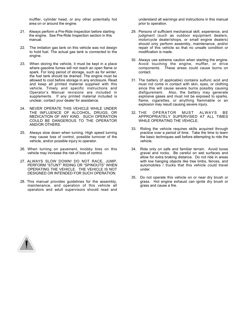 Warning | Mini BAJA MOTORSPORTS User Manual | Page 3 / 8