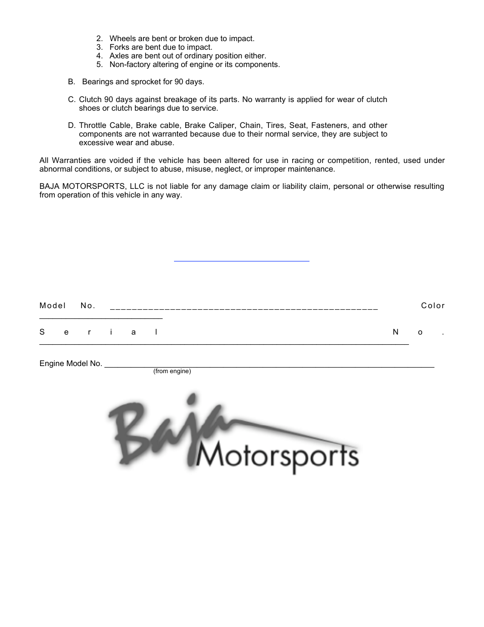 Mini BAJA MOTORSPORTS User Manual | Page 8 / 8