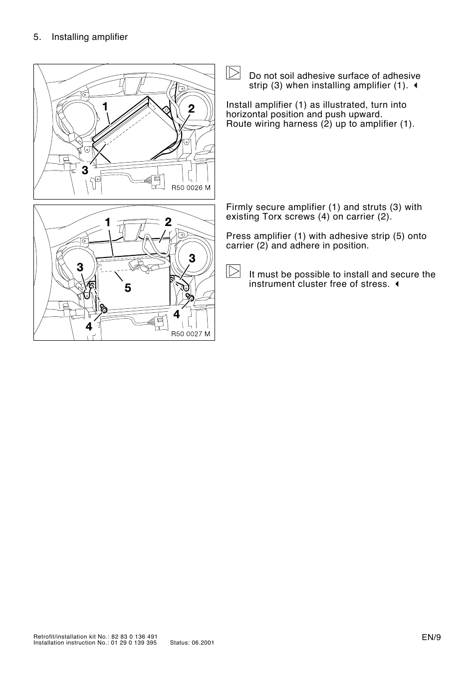 Installing amplifier | Mini R53 User Manual | Page 9 / 13