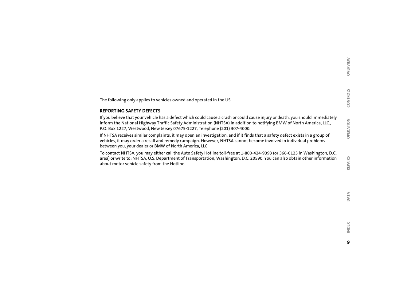 Reporting safety defects | Mini COOPER User Manual | Page 11 / 140