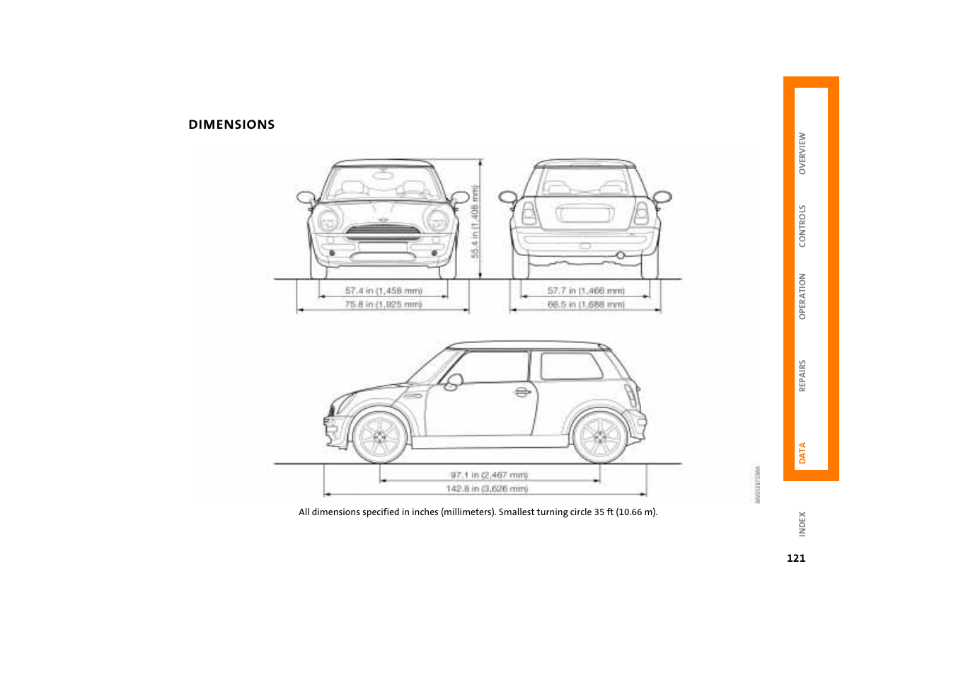 Dimensions, Dimensions 121 | Mini COOPER User Manual | Page 123 / 140