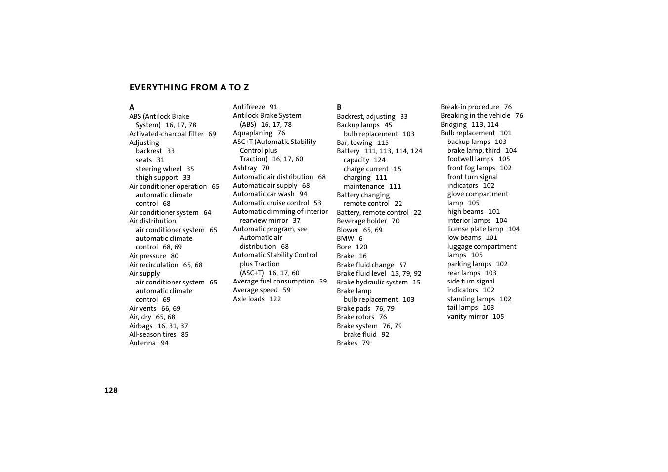 Everything from a to z | Mini COOPER User Manual | Page 130 / 140