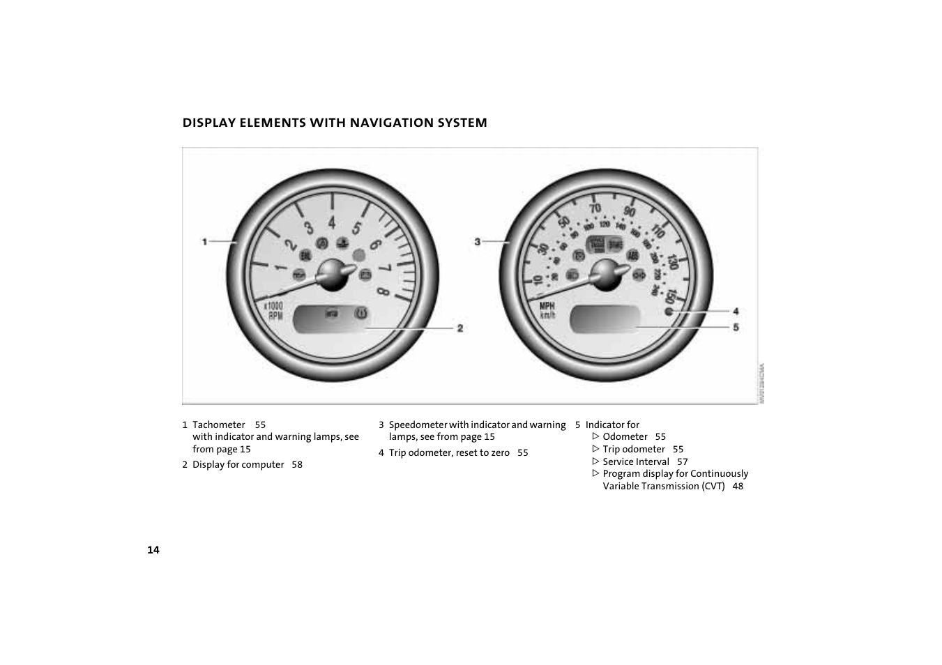 Display elements with navigation system, Safety belts, Steering wheel | Mini COOPER User Manual | Page 16 / 140