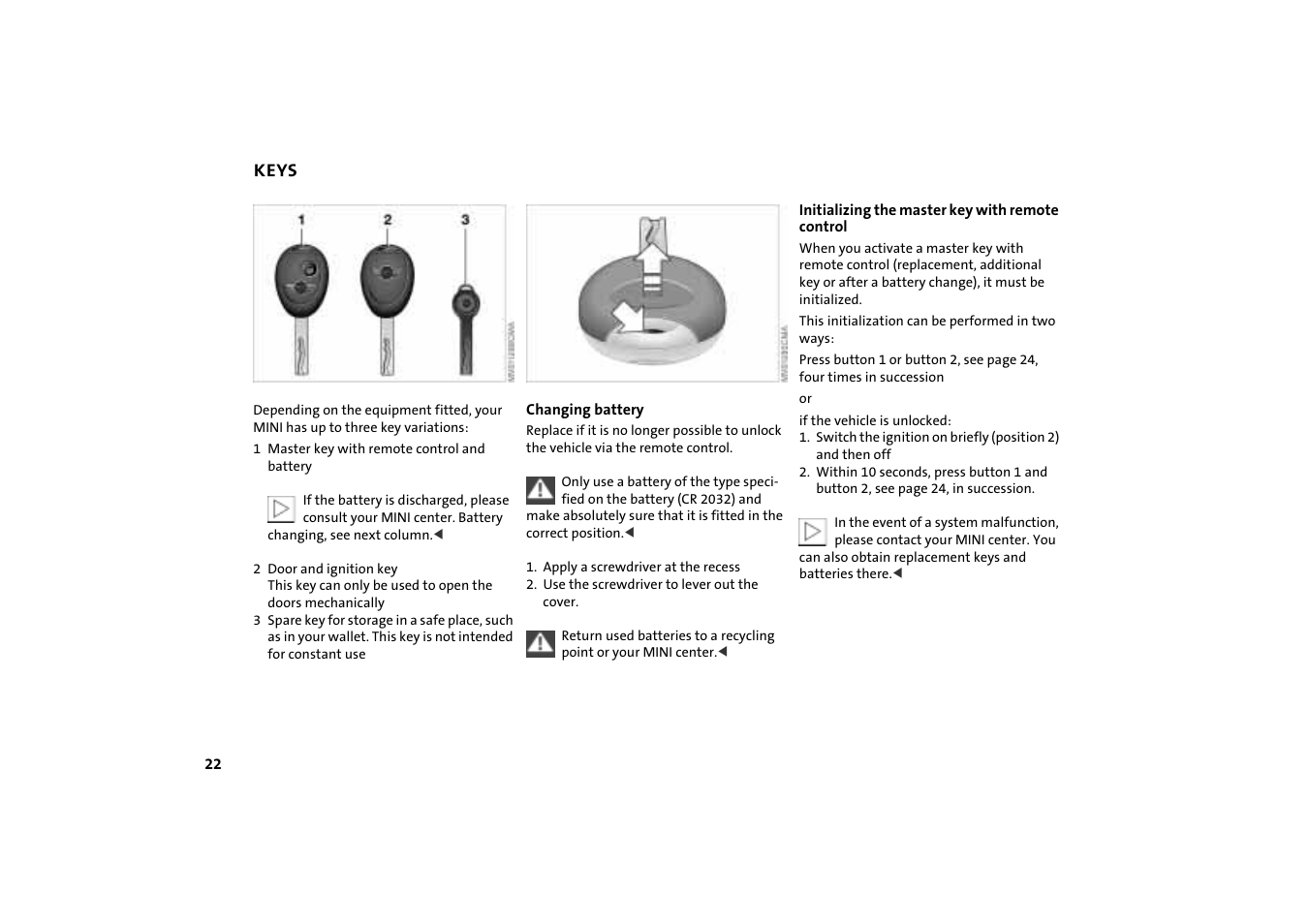 Keys | Mini COOPER User Manual | Page 24 / 140