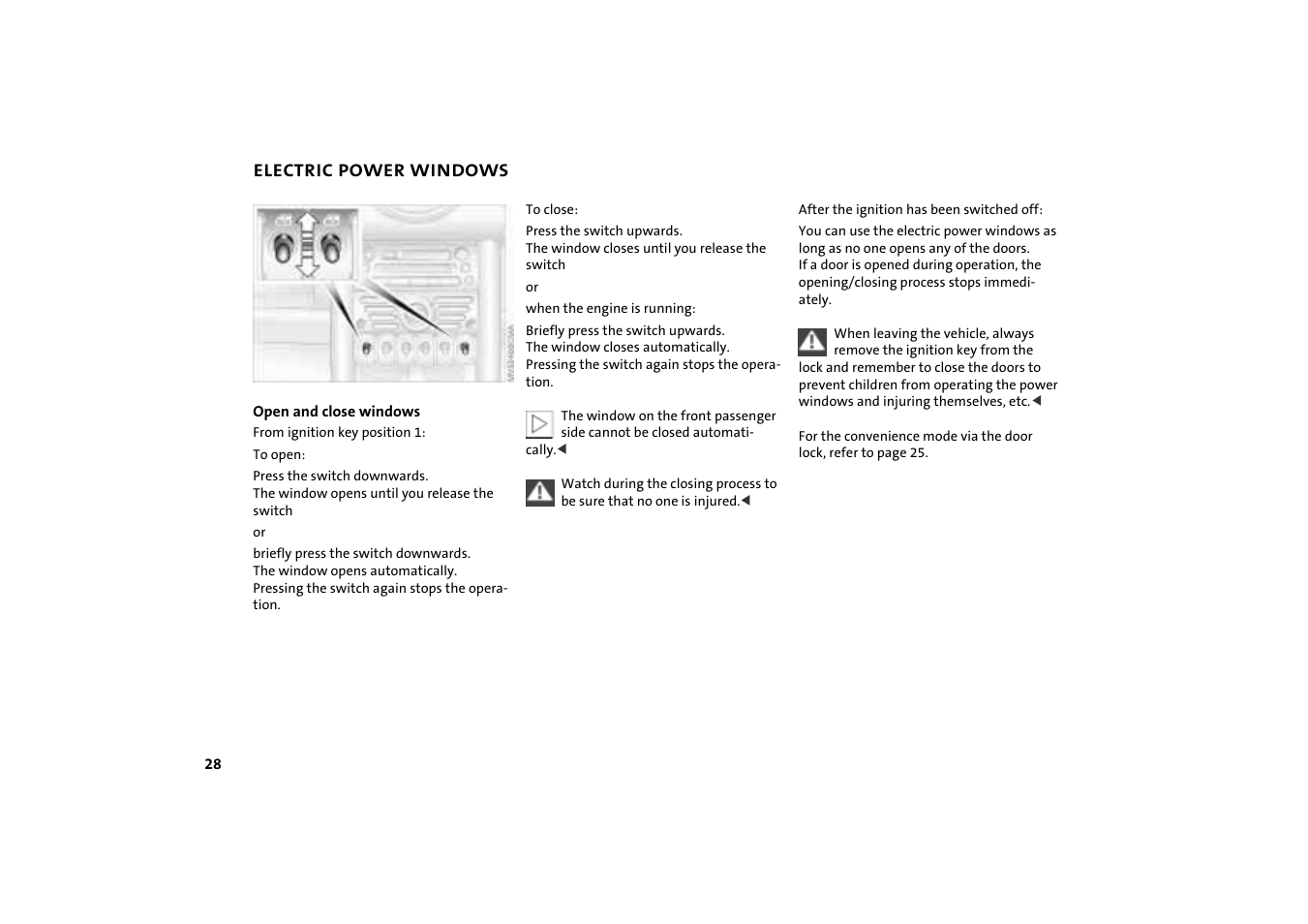 Electric power windows | Mini COOPER User Manual | Page 30 / 140