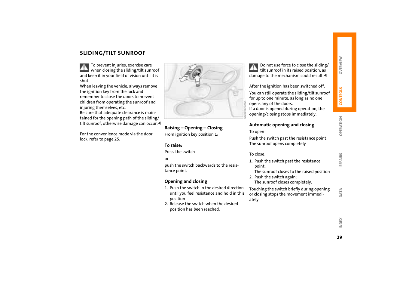 Sliding/tilt sunroof | Mini COOPER User Manual | Page 31 / 140