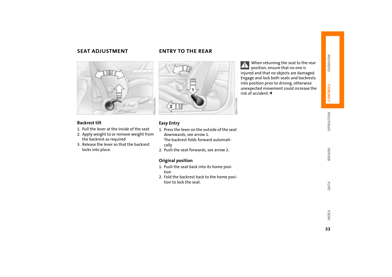 Entry to the rear | Mini COOPER User Manual | Page 35 / 140