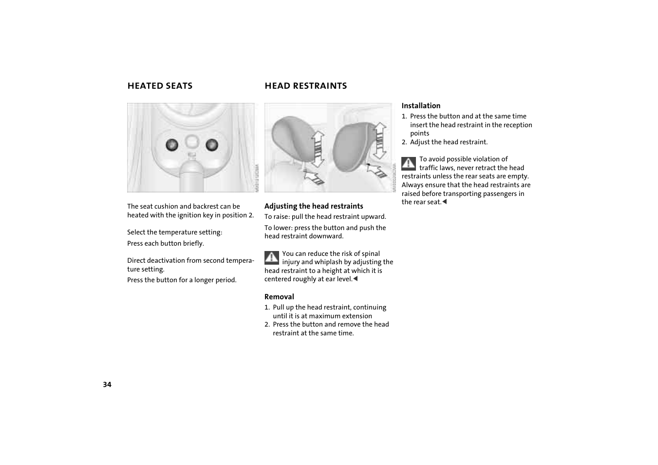 Heated seats, Head restraints | Mini COOPER User Manual | Page 36 / 140