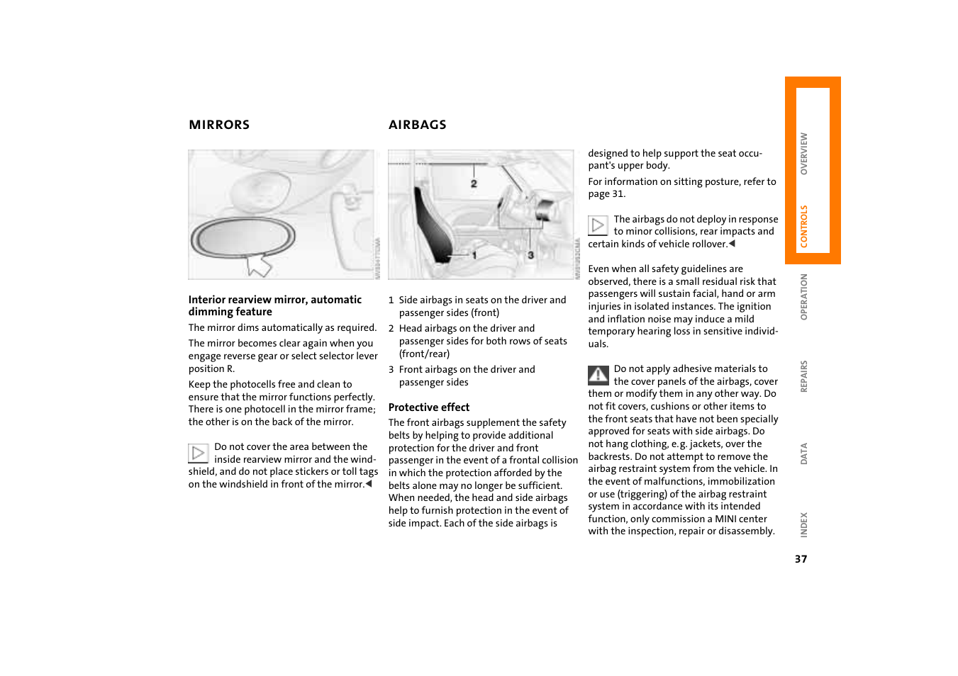 Airbags | Mini COOPER User Manual | Page 39 / 140