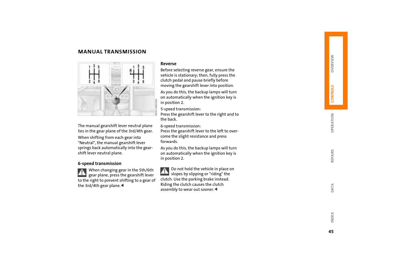 Manual transmission, Manual transmission 45 | Mini COOPER User Manual | Page 47 / 140