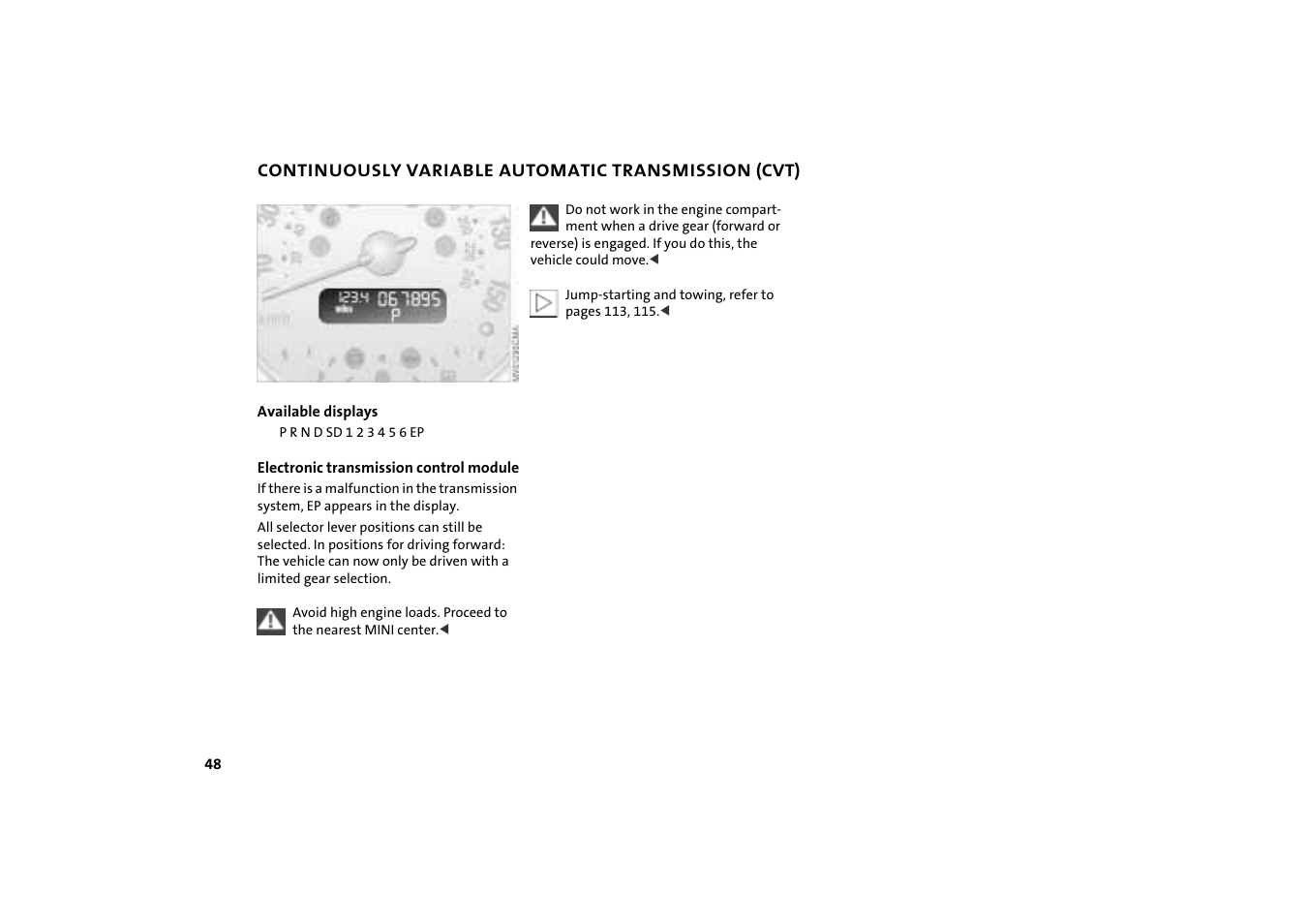 Variable transmission (cvt) 48 | Mini COOPER User Manual | Page 50 / 140