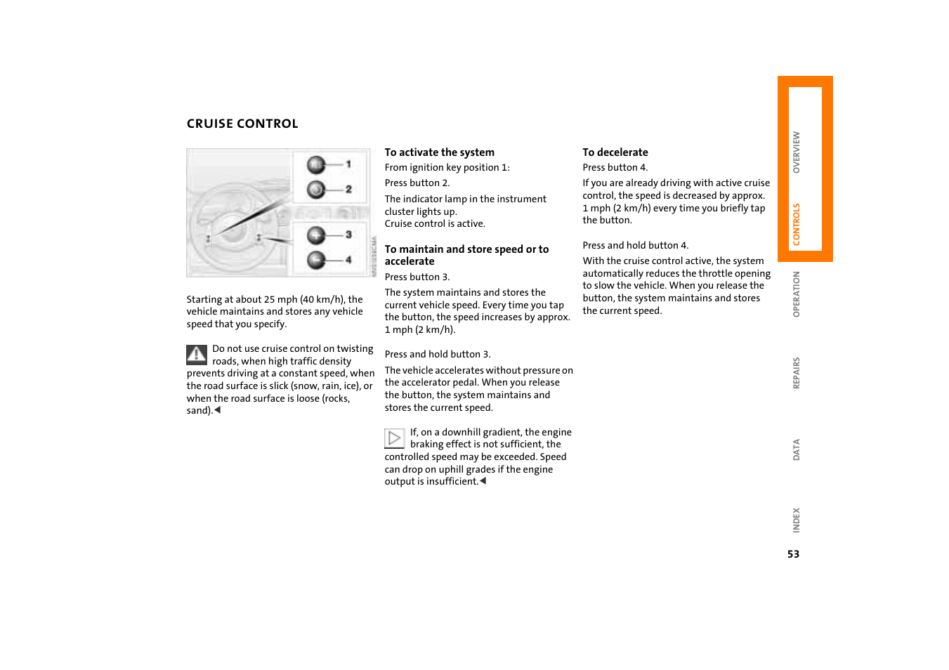Cruise control, Cruise control 53 | Mini COOPER User Manual | Page 55 / 140
