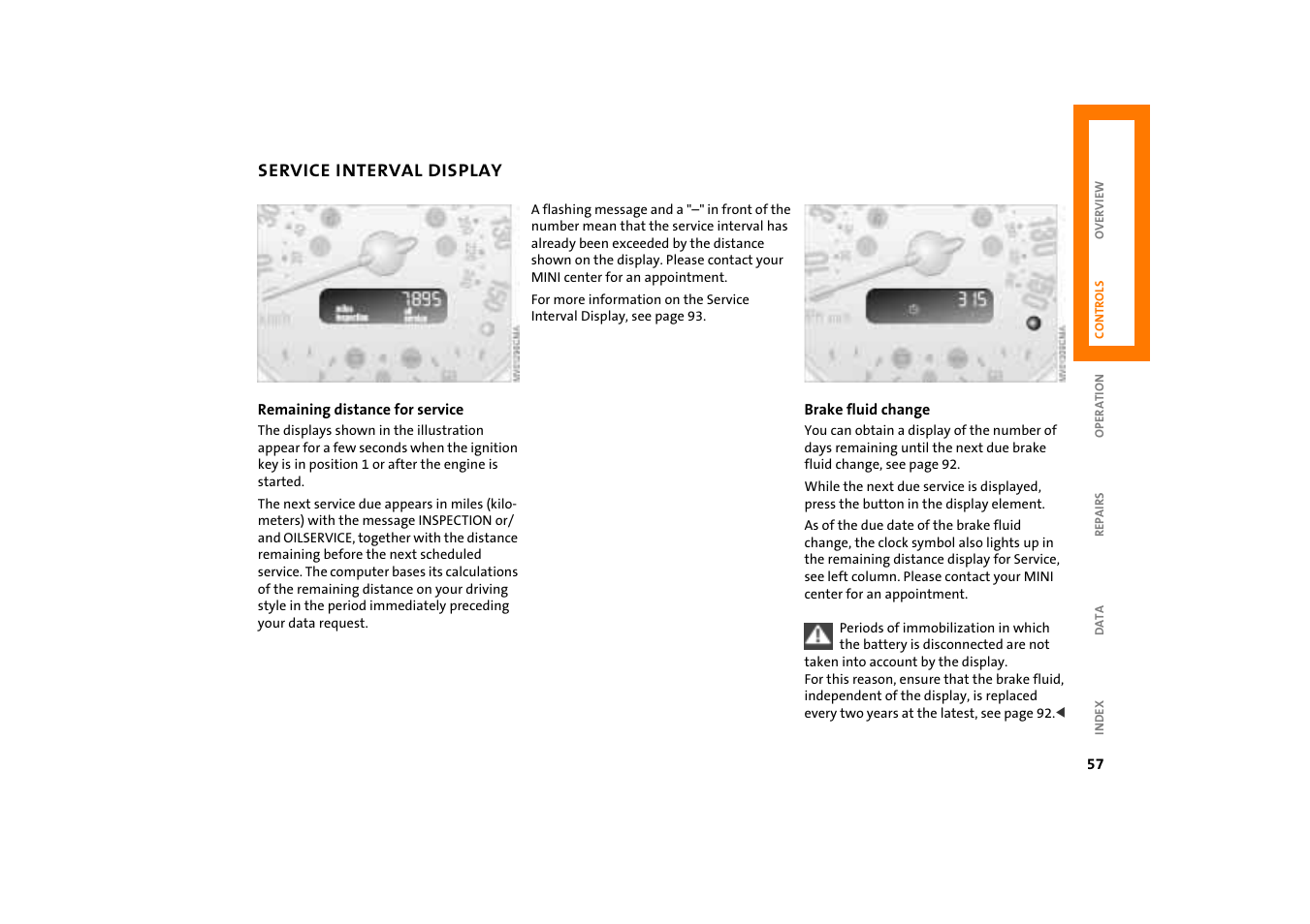 Service interval display, Service interval display 57 | Mini COOPER User Manual | Page 59 / 140
