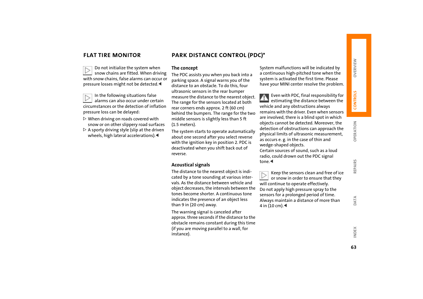 Park distance control (pdc) | Mini COOPER User Manual | Page 65 / 140