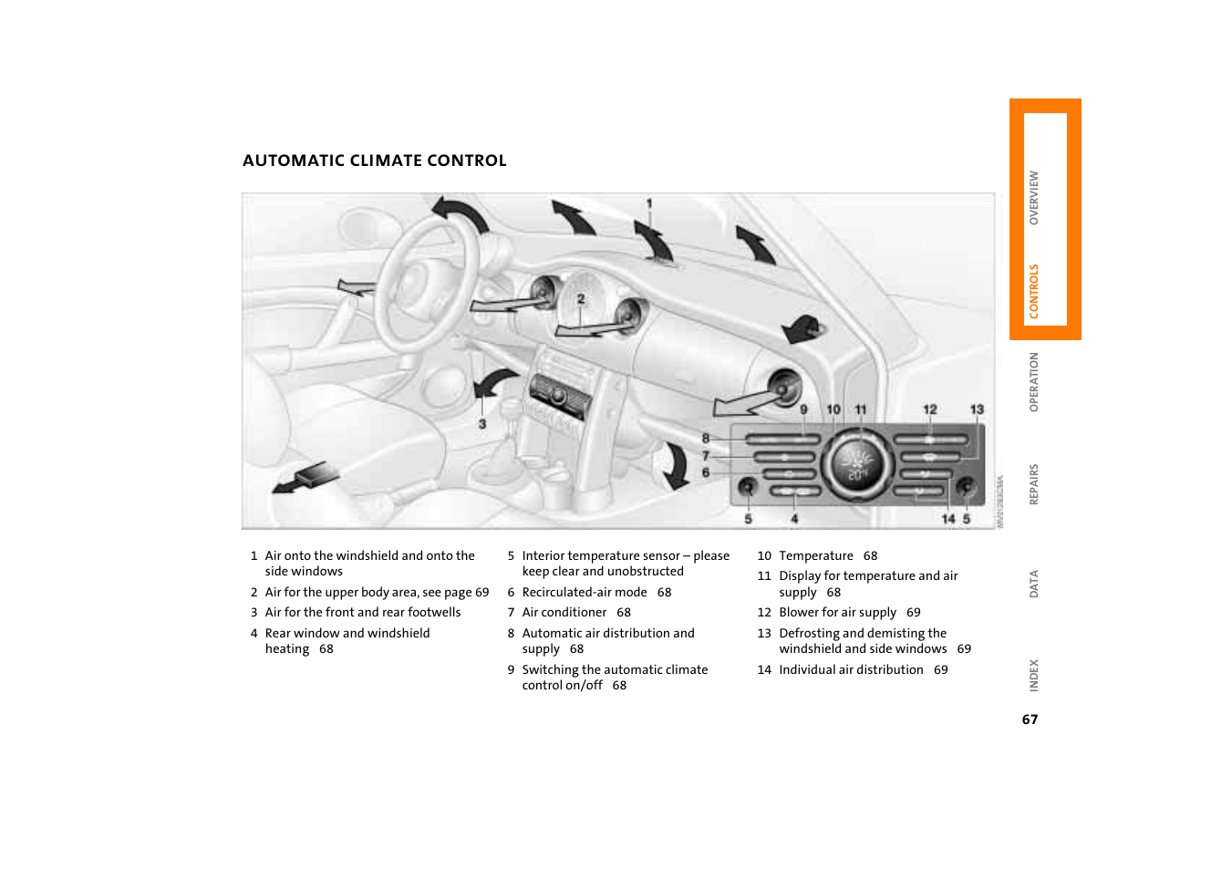 Automatic climate control, Automatic climate control 67 | Mini COOPER User Manual | Page 69 / 140