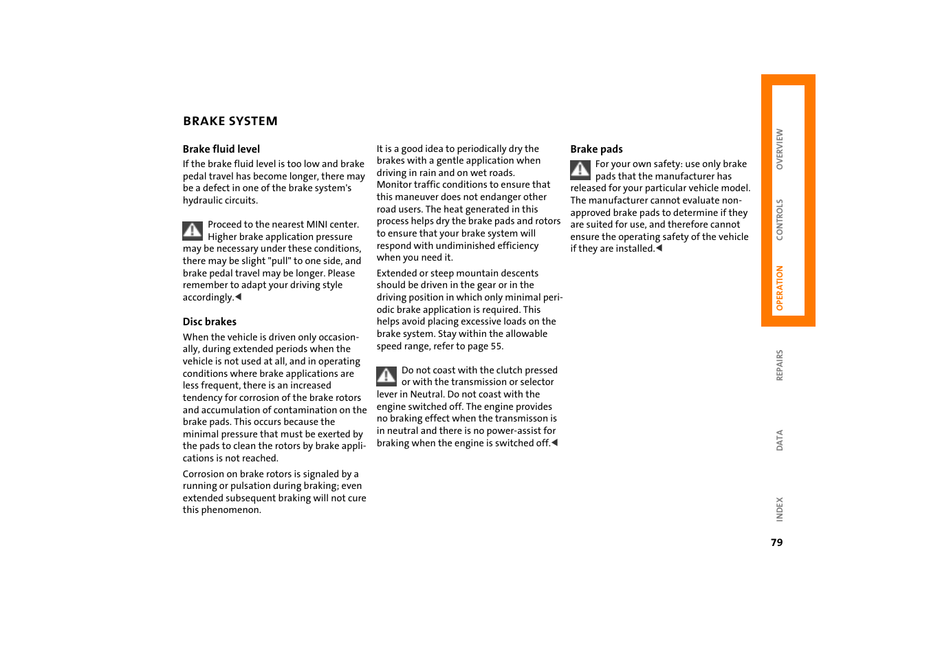 Brake system, Brake system 79 | Mini COOPER User Manual | Page 81 / 140