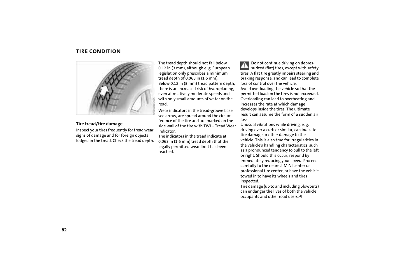 Tire condition, Tire condition 82 | Mini COOPER User Manual | Page 84 / 140