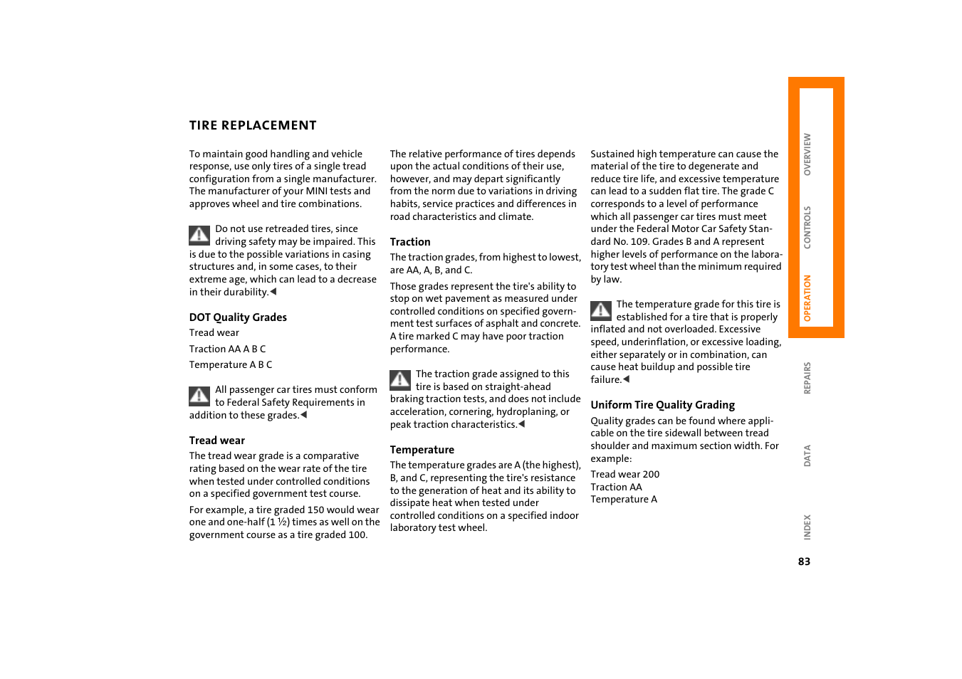 Tire replacement | Mini COOPER User Manual | Page 85 / 140