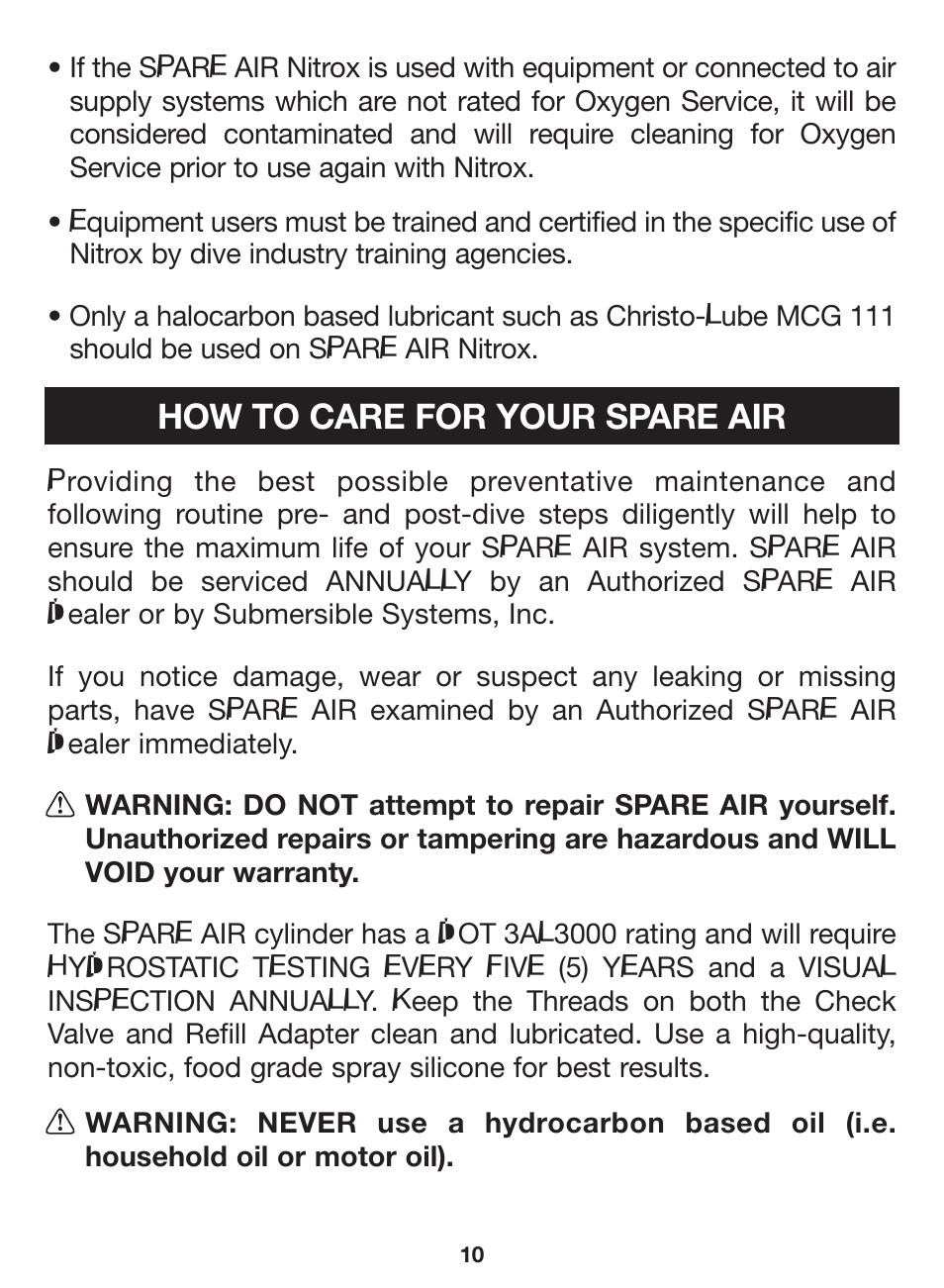How to care for your spare air | Mini SPARE AIR User Manual | Page 14 / 20