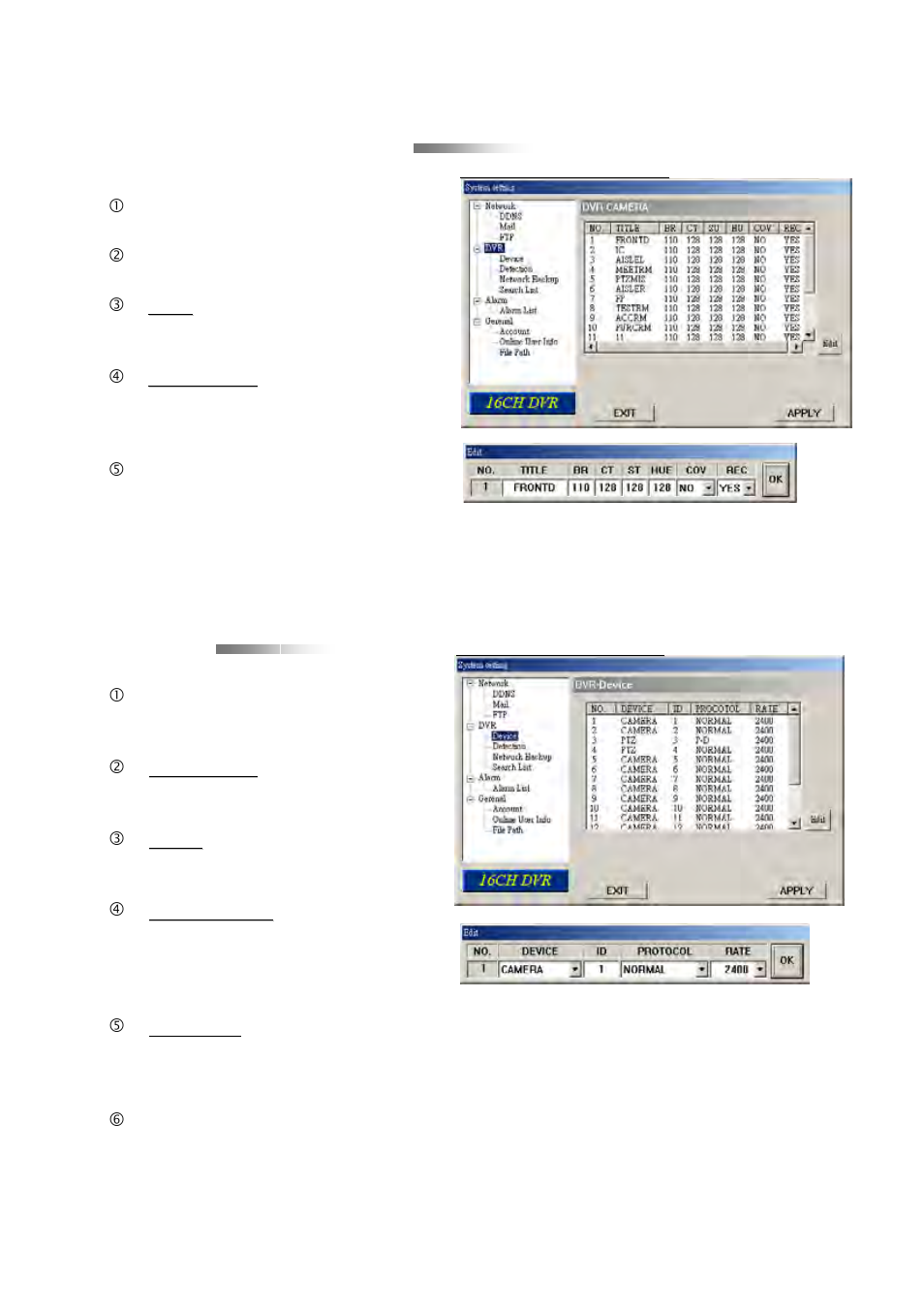 Dvr – – camera setting camera setting, Device | Multiplex Technology 8CH User Manual | Page 43 / 60