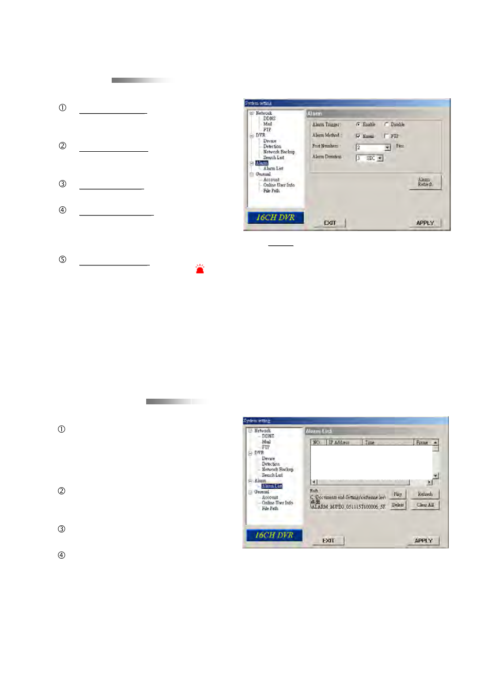 Alarm, Alarm list | Multiplex Technology 8CH User Manual | Page 46 / 60