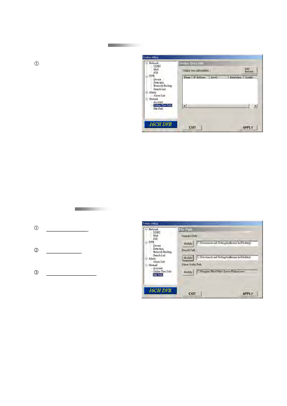 Online user info, File path | Multiplex Technology 8CH User Manual | Page 48 / 60