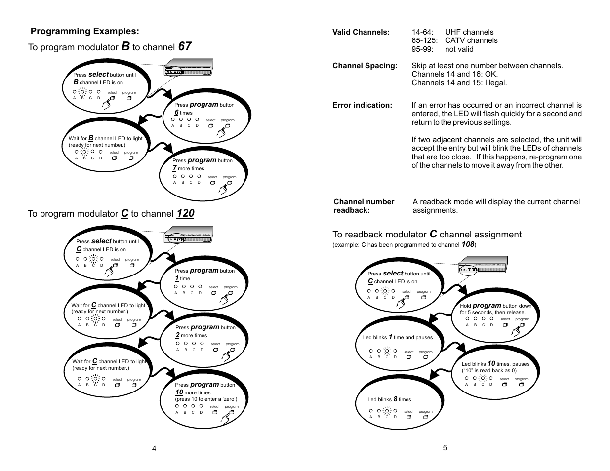 C120, Programming examples, Channel assignment | Multiplex Technology CHANNEL PLUS 3445 User Manual | Page 4 / 4