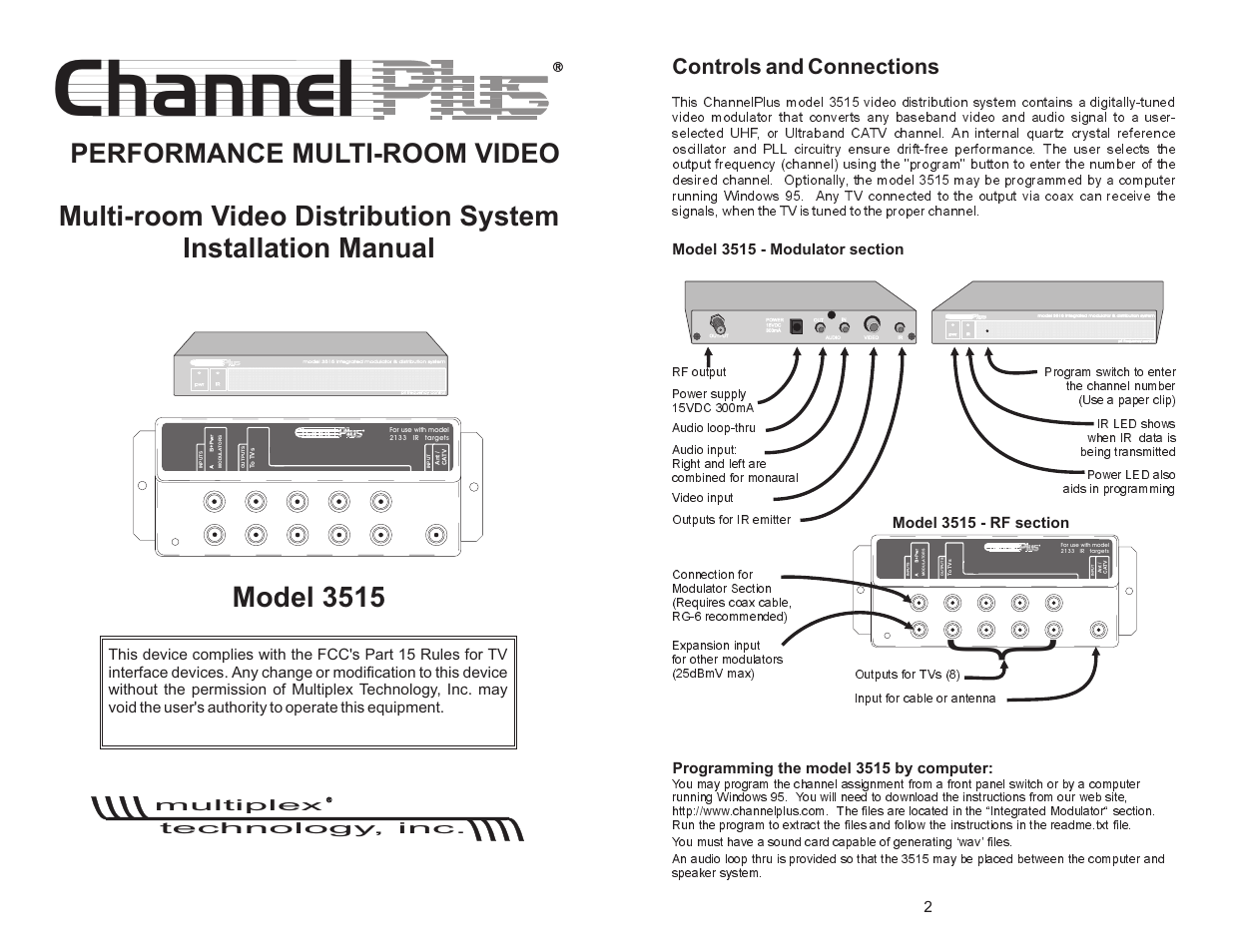 Multiplex Technology CHANNEL PLUS 3515 User Manual | 4 pages