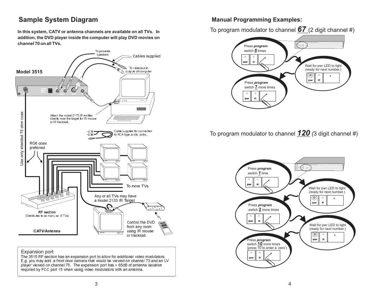 Sample system diagram, Manual programming examples | Multiplex Technology CHANNEL PLUS 3515 User Manual | Page 2 / 4