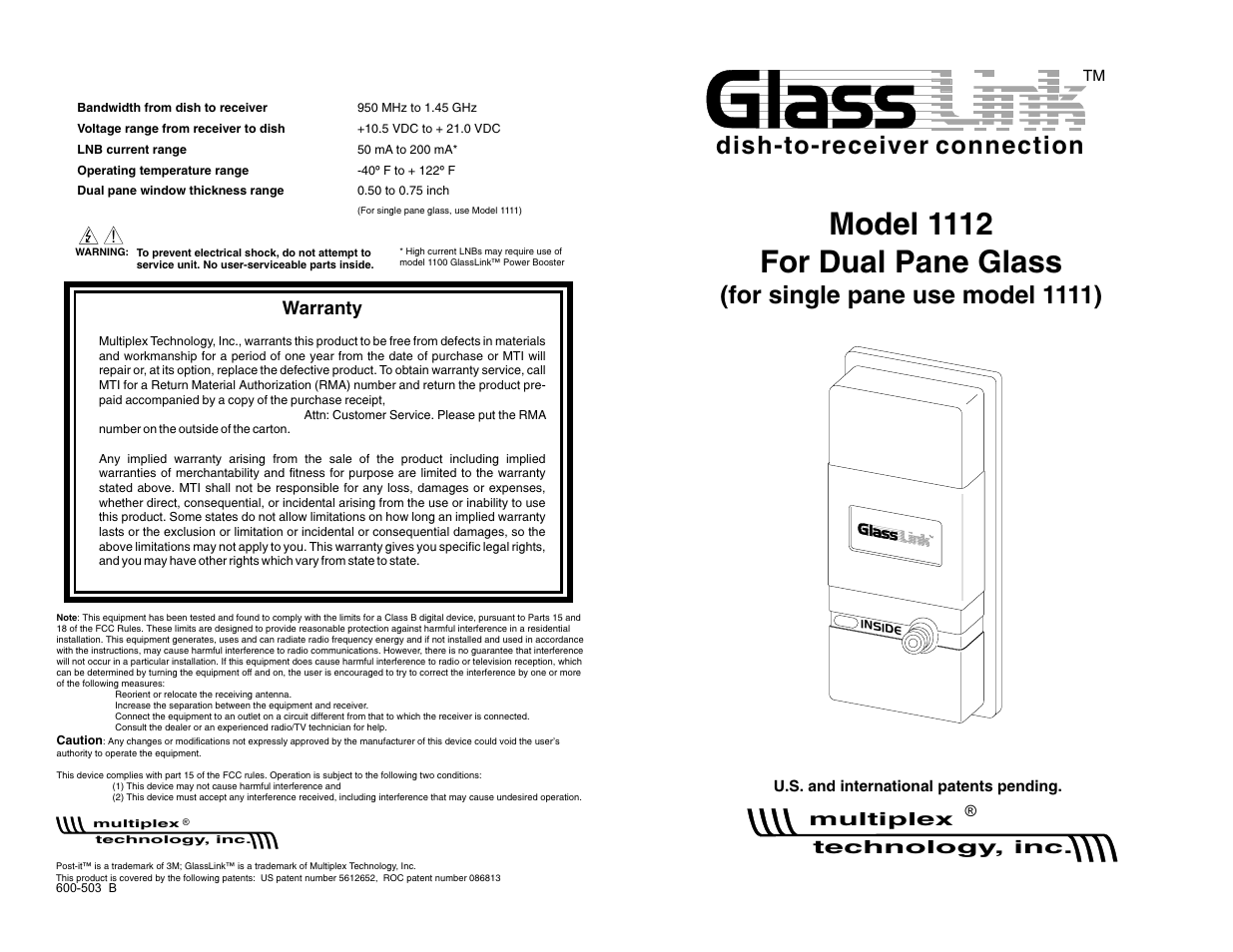 Multiplex Technology 1112 User Manual | 2 pages