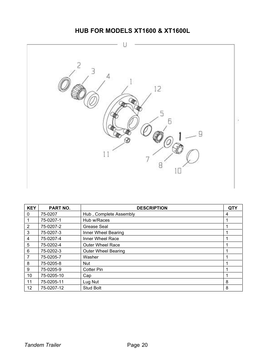 Hub for models xt1600 & xt1600l 20, Hub for models xt1600 & xt1600l | Meyer XT1600L User Manual | Page 20 / 28