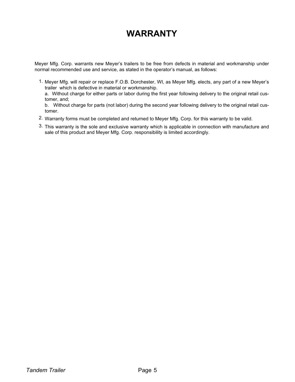 Warranty 5, Warranty | Meyer XT1600L User Manual | Page 5 / 28
