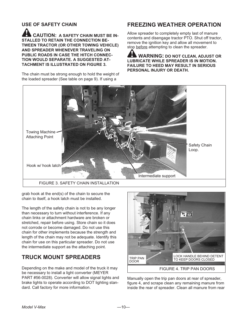 Truck mount spreaders 10, Freezing weather op er a tion 10, Truck mount spreaders freezing weather operation | Truck mount spreaders, Freezing weather operation | Meyer V- MAX 3954 User Manual | Page 10 / 60