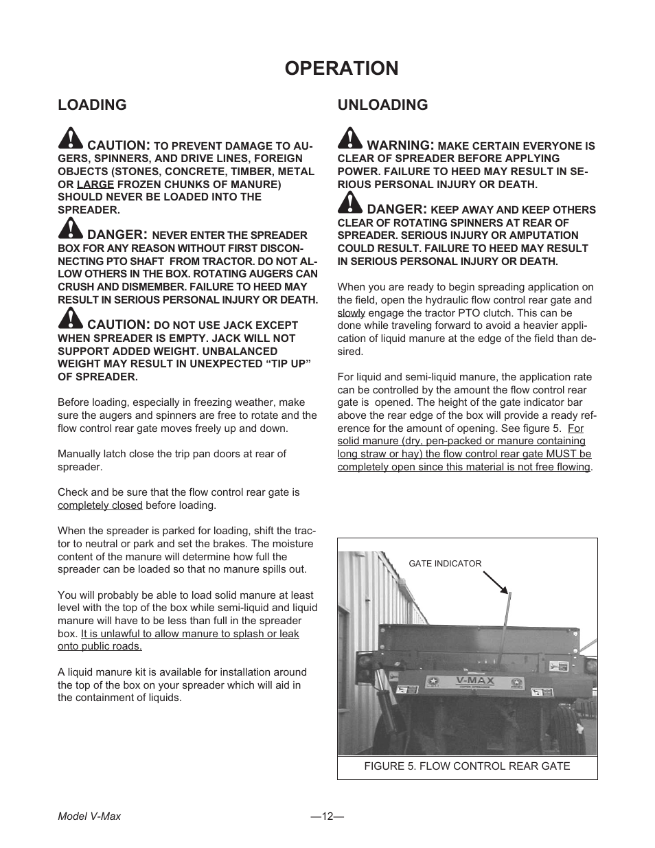 Operation 12, Loading 12, Un loading 12 | Operation, Loading unloading, Loading, Unloading | Meyer V- MAX 3954 User Manual | Page 12 / 60