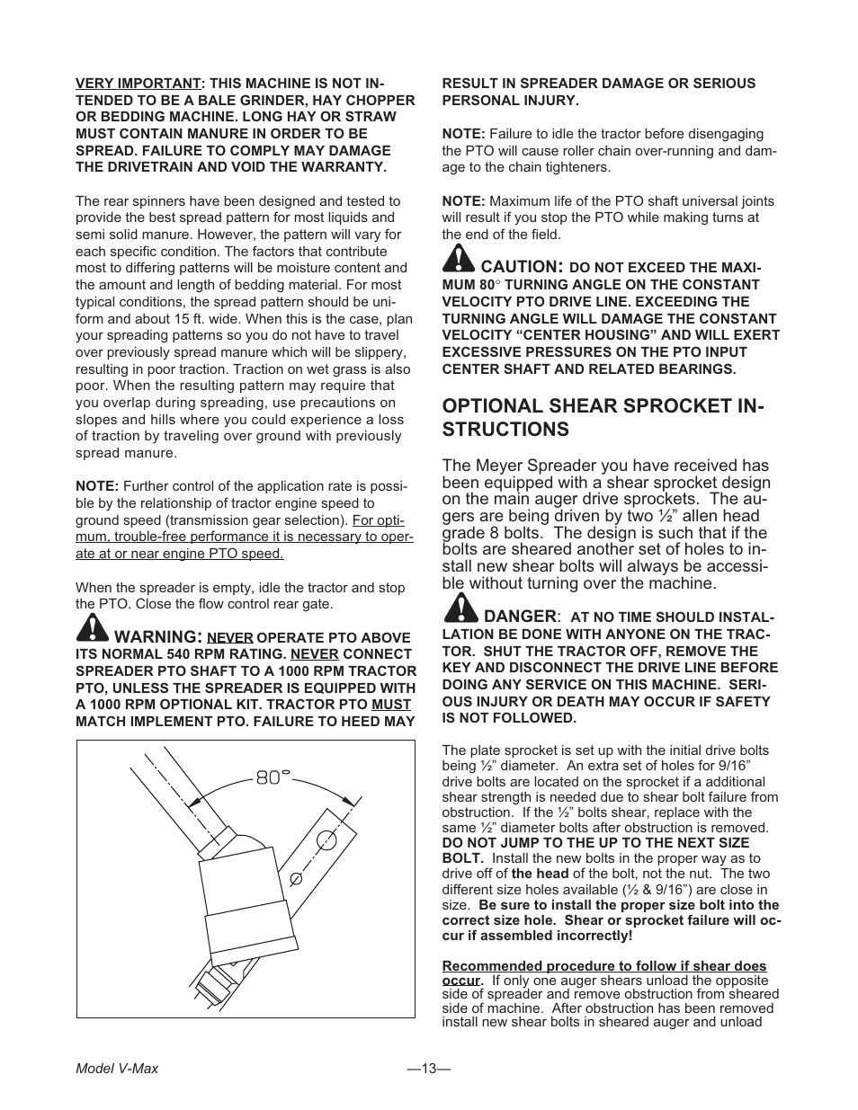 Op tional shear sprocket in struc tions 13, Optional shear sprocket instructions, Optional shear sprocket in- structions | Meyer V- MAX 3954 User Manual | Page 13 / 60