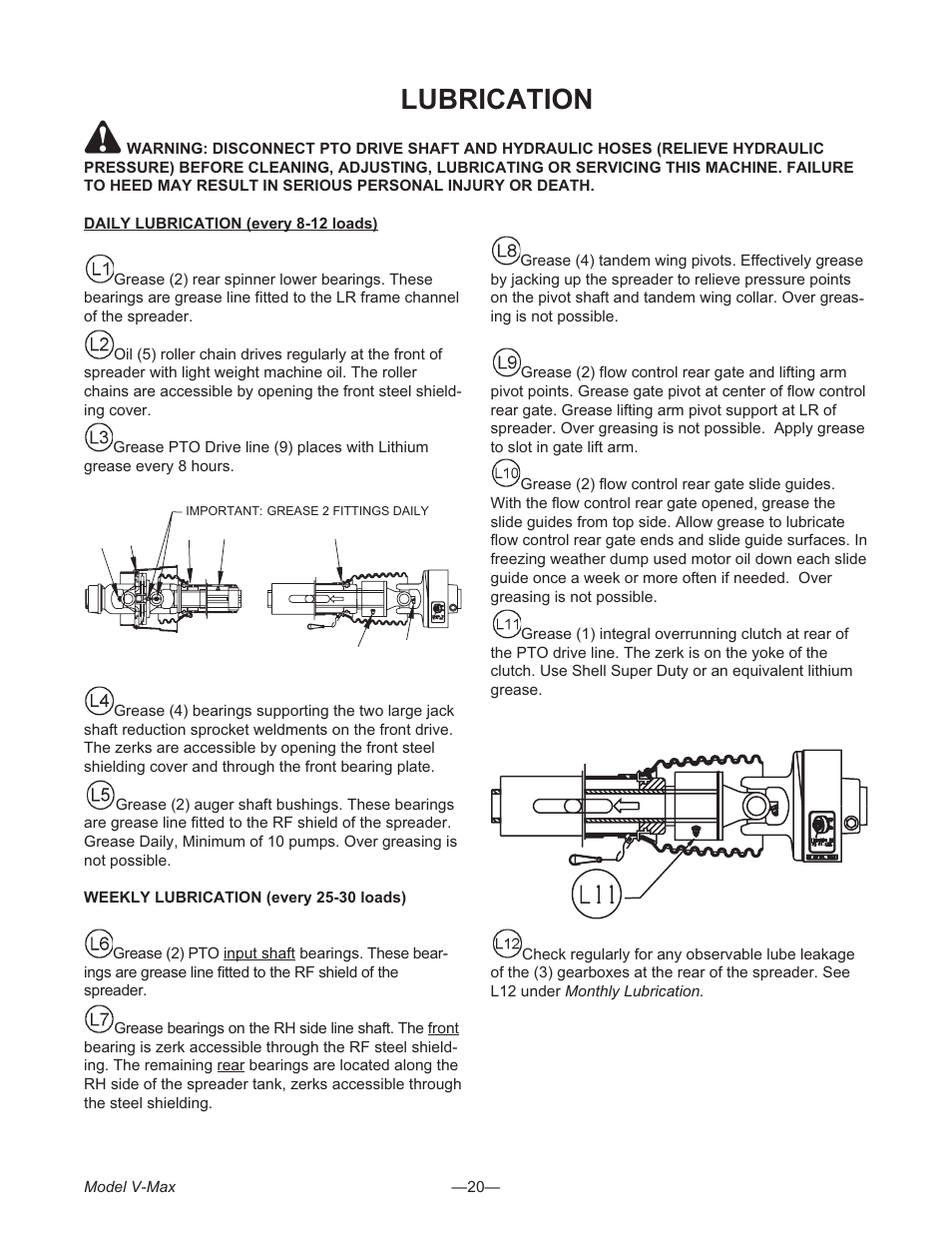 Lubrication 20, Lubrication | Meyer V- MAX 3954 User Manual | Page 20 / 60