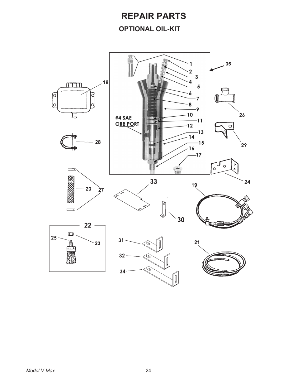 Repair parts 24, Op tional oil-kit 24, Repair parts | Optional oil-kit | Meyer V- MAX 3954 User Manual | Page 24 / 60