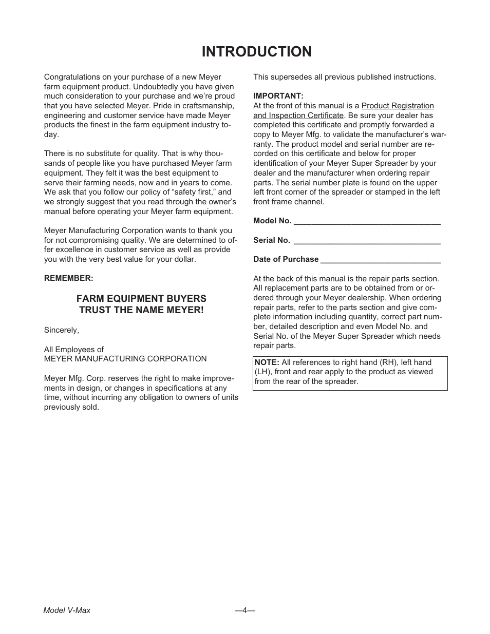 Introduction 4, Introduction | Meyer V- MAX 3954 User Manual | Page 4 / 60
