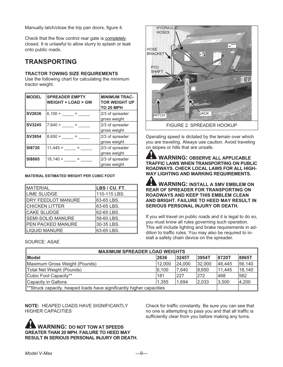 Trans porting 9, Transporting | Meyer V- MAX 3954 User Manual | Page 9 / 60