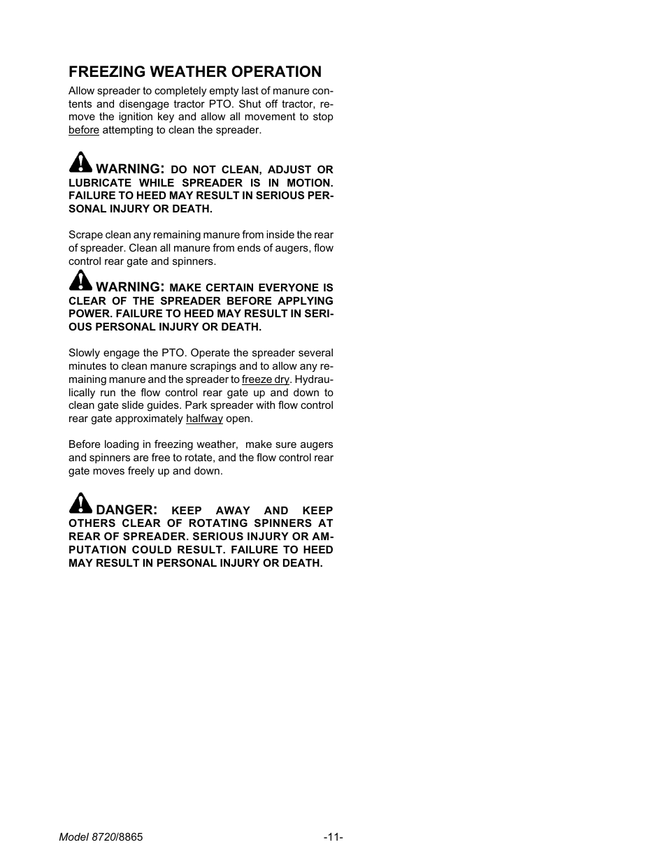 Freezing weather op er a tion 11, Freezing weather operation | Meyer 8720 User Manual | Page 11 / 64