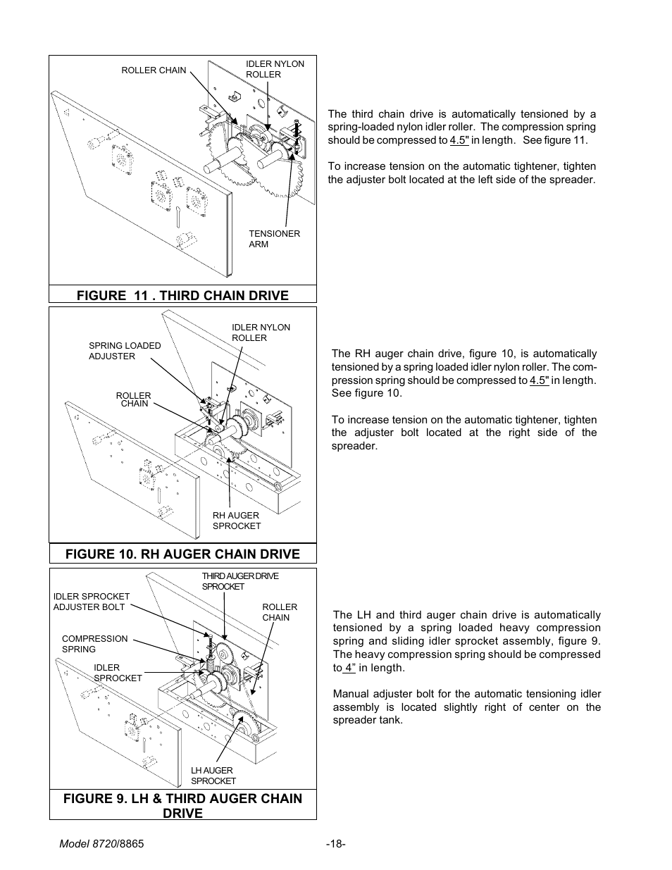 Figure 9. lh & third auger chain drive, Figure 10. rh auger chain drive, Figure 11 . third chain drive | Meyer 8720 User Manual | Page 18 / 64