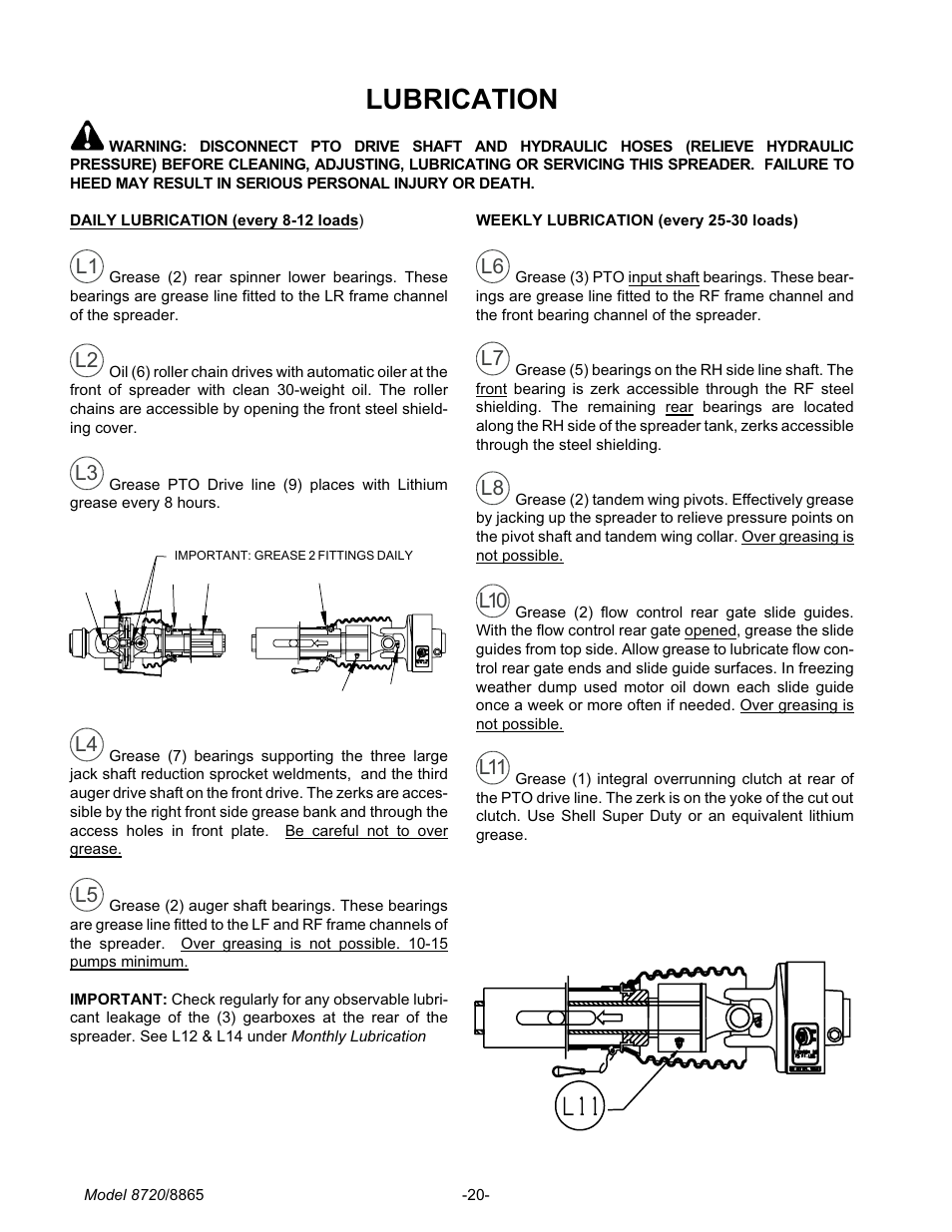 Lu bri ca tion 20, Lubrication | Meyer 8720 User Manual | Page 20 / 64