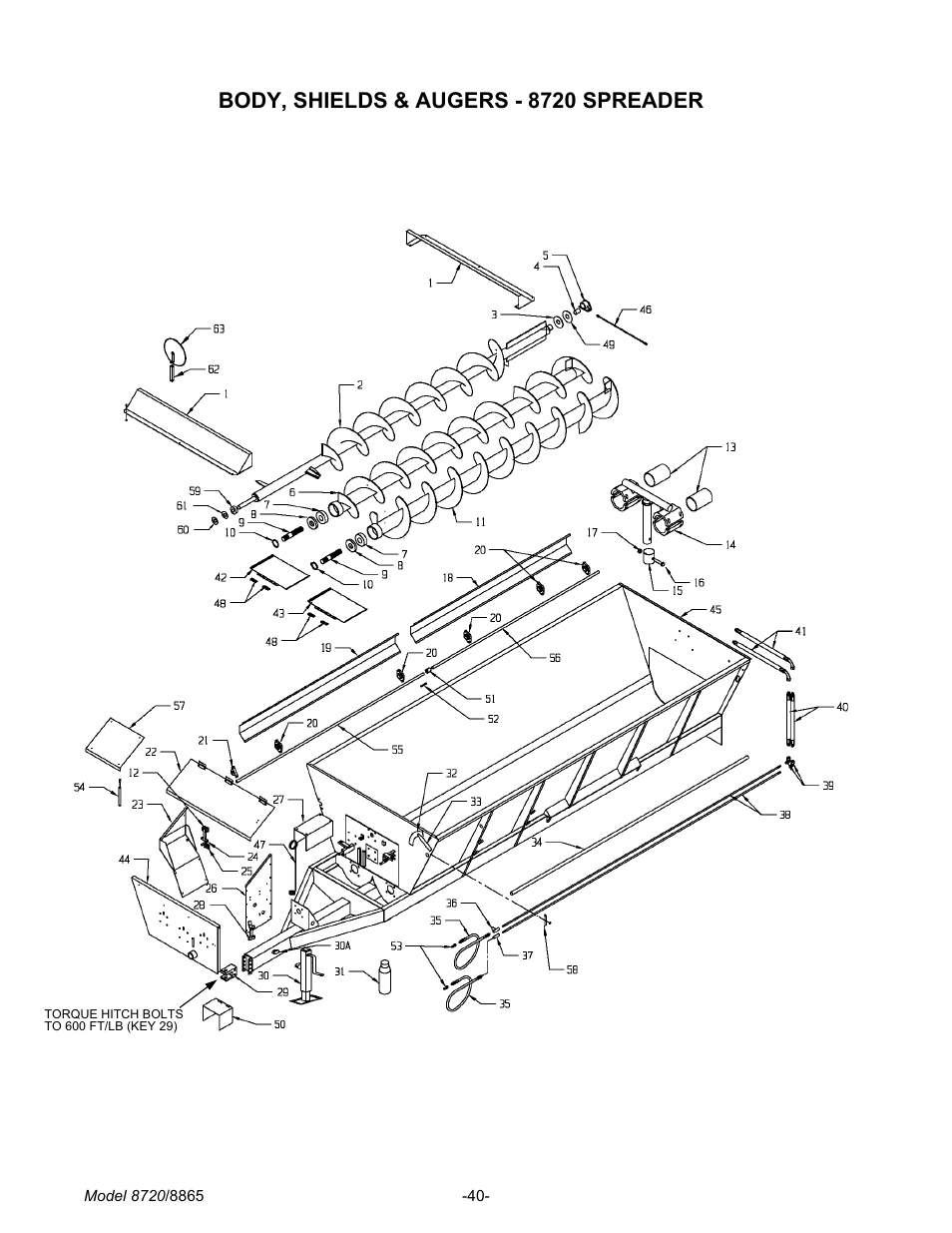Body, shields & au gers - 8720 spreader 40, Body, shields & augers - 8720 spreader | Meyer 8720 User Manual | Page 40 / 64